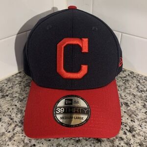 New Era 39THIRTY Cleveland Indians Navy Red Team Classic Stretch Flex Hat M/L